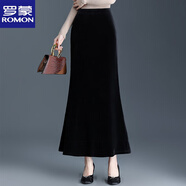羅蒙（ROMON）波點(diǎn)金絲絨魚(yú)尾裙半身裙女秋冬2025新款高腰顯瘦中長(cháng)款一步包臀裙 黑色 M  腰圍2尺/適合91-100斤