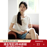 獨束大碼女裝甜美減齡法式小衫夏裝新款兩穿領(lǐng)型輕盈浪漫網(wǎng)紗上衣 米底藍(lán)花 3XL (尺碼：5)
