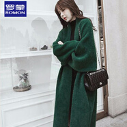 羅蒙2025新款針織開(kāi)衫毛衣外套女新款秋冬加厚寬松慵懶風(fēng)過(guò)膝長(cháng)款水貂 墨綠色 S