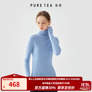 茶·愫【明星同款】puretea茶愫高領(lǐng)針織衫女堆堆袖打底毛衣秋季新款 灰藍(lán)（高領(lǐng)） S
