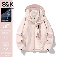 班尼路S&K系列新款男女款秋季長(cháng)袖夾克三合一潮牌戶(hù)外防風(fēng)防水機能外套 蓮霧粉【三合一】 S 建議80-95斤