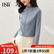 歐莎（OSA）【多色可選】半高領(lǐng)長(zhǎng)袖T恤女士2025年秋冬季內(nèi)搭打底衫上衣百搭 雪花灰藍(lán)A M