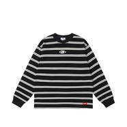BOSIEAGENDERbosie2025blue系列秋冬重磅橫條紋撞色設計學(xué)院風(fēng)男女同款長(cháng)袖T恤 黑色 S