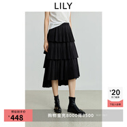 LILY蛋糕裙2025秋新款女裝設(shè)計(jì)感重工壓褶層次感休閑半身裙百褶裙 510黑 XL