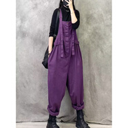 MODX原創(chuàng  )設計工裝背帶褲女2025新款秋季休閑時(shí)尚復古寬松大碼背帶褲子 紫色 L 【建議120斤以下】