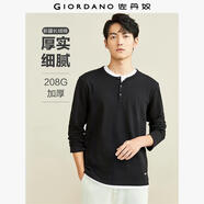 佐丹奴T恤男裝新款純色休閑亨利衫加厚純棉磨毛長袖t恤男01022803 09標(biāo)志黑色 S