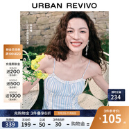 UR【鐘楚曦同款】2025夏季新款女裝波嬉風(fēng)蕾絲條連衣裙UYL750037 藍(lán)色條紋 XL