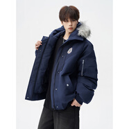 NEW OR MODE潮牌連帽毛領(lǐng)派克棉服男冬季高街百搭情侶棉衣美式寬松設(shè)計(jì)感外套 藏青色 2XL 【建議140-160斤】