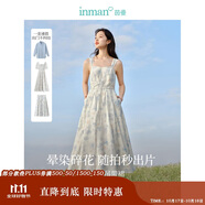茵曼（INMAN）法式暈染女裝V領(lǐng)吊帶連衣裙2025夏季新品裙子 白底藍(lán)花 XL