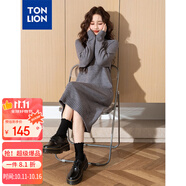 唐獅（TonLion）2024連衣裙女款韓版溫柔甜美淑女高領針織長裙百搭 中麻灰 S 