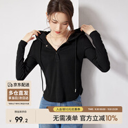 尚都比拉春秋慵懶風(fēng)連帽長(cháng)袖t恤女顯瘦百搭純色女裝上衣 雅黑色 L 