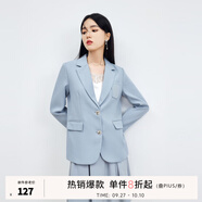 秋水伊人春秋新款藍色西裝外套女裝簡約氣質(zhì)西裝H型通勤大氣西裝外套女 藍色 XL