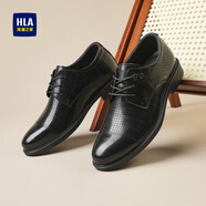 海瀾之家HLA皮鞋男士系帶正裝德比鞋HAAPXM2EBH184 黑色內增高沖孔款40