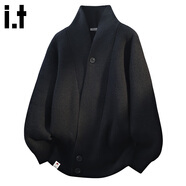 :CHOCOOLATE it高級感紅色紐扣毛衣男2025秋冬季休閑保暖針織外套 黑色 4XL 【建議165斤-180斤】