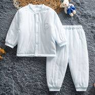 哈咪奇（HAMQI）寶寶冬季夾棉加厚開衫套裝棉衣棉褲男女童純棉保暖家居棉襖 淺藍（版型偏大） 均碼 73cm