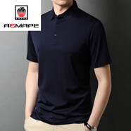 AEMAPE2025夏季翻領(lǐng)桑蠶絲短袖t恤男真絲polo.衫半袖商務(wù)休閑冰.絲體恤 藏青 M 165 建議 95-115斤