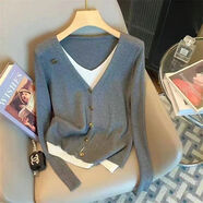 俞兆林（YUZHAOLIN）假兩件針織開(kāi)衫毛衣女2025新款秋季拼接時(shí)尚顯瘦大碼長(cháng)袖針織衫 灰色 2XL 建議120-135斤