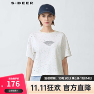 S.DEER圣迪奧女裝25年新品時(shí)尚圓領(lǐng)字母涂鴉短袖T恤S25260105 本白/9B S