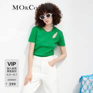 MO&Co.春夏鏤空簡約修身短袖T恤黑色設(shè)計感挖空T恤女小白T 鮮綠色 XL 175