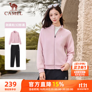駱駝（CAMEL）立領(lǐng)長袖運動服女裝休閑衛(wèi)衣兩件套裝 C24CARLG644 剛?cè)岱?黑 XL