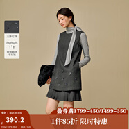 茵曼2025秋冬女裝新款格雷系立體釘珠花閃片拼接圓領(lǐng)無袖連衣裙  深灰色 L