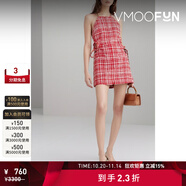 Self-PortraitCutou 褶飾格紋圈圈花呢掛脖迷你連衣裙 紅色 8 160