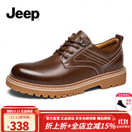 Jeep吉普皮鞋男2024新品真牛皮商務(wù)正裝鞋男輕便軟底大頭休閑皮鞋男 淺棕色(皮鞋碼) 42