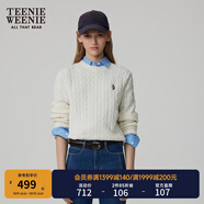 Teenie Weenie小熊毛衣女春季簡(jiǎn)約運動(dòng)綿羊毛圓領(lǐng)絞花針織毛衣女 象牙白 L