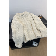 NYIG韓國套頭麻花毛呢ins毛衣女秋冬外穿加厚寬松慵懶風(fēng)針織衫百搭 米白色 均碼