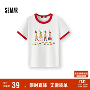 森馬（Semir）哈利波特聯(lián)名短袖T恤女短款2025夏季修身撞色套頭衫109325100045