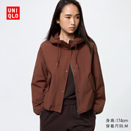 優(yōu)衣庫女裝休閑連帽短外套/時尚百搭25秋冬新款479229 37 栗色 L /160/88A