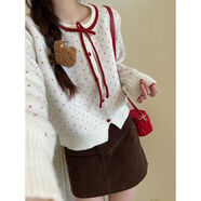 FSHE毛衣外套女紅色波點(diǎn)外搭短款秋冬2025新款韓版小個(gè)子針織開(kāi)衫女  米白色 S