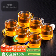 瓷牌茗茶具 玻璃茶杯大號(hào)透明玻璃品茗杯耐熱小茶杯帶把水杯功夫茶具主人杯 （六彩杯）6個(gè)把杯 100ml