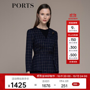 PORTS寶姿秋冬新品女裝收腰優(yōu)雅金絲格紋西裝外套LM9N035LCF055 丈青色格子 XS (2)