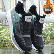 必邁（bmai）冬季加絨保暖棉鞋減震軟底跑步鞋男女款皮面運動(dòng)鞋耐磨跳繩鞋 Y98黑綠【加絨棉鞋】 41