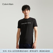Calvin KleinJeans夏季男女情侶中性年輕ck多色印花透氣修身短袖T恤J320931 BEH-太空黑 S （推薦120-130斤）