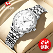 OMTCA瑞士正品歐米ome手表女士機械表鋼帶防水時(shí)尚鑲鉆女款名表專(zhuān)用 鋼帶本白 33mm