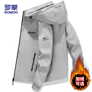 羅蒙（ROMON）夾克男士外套秋冬季潮流青年商務(wù)休閑上衣連帽百搭男裝MK53淺灰5X