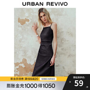 UR秋季新款女裝優(yōu)雅輕熟褶皺吊帶牛仔連衣裙UWM840007 靛藍(lán) XL