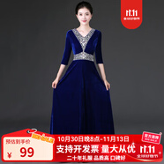 普戈斯合唱服長裙成人金絲絨大合唱演出服女指揮主持人中老年舞臺晚禮服 藍(lán)色【表演服】 L