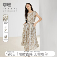 對白新中式國風(fēng)印花連衣裙女2025夏季新款后背綁帶設計感氣質(zhì)裙子 花咖色 M