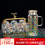 花語四季創(chuàng)意多彩玻璃杯高顏值家用啤酒杯威士忌杯喝水杯子ins網(wǎng)紅飲料杯 多彩泡泡杯6+壺+鹿杯架+綠大托盤