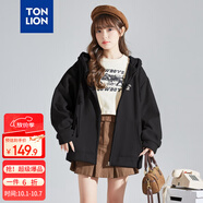 唐獅（TonLion）2025針織外套女休閑衛(wèi)衣開衫連帽上衣 無絨款黑色/二批 S