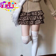 EPET2025夏季顯瘦寬松雪紡裙蛋糕裙蓬蓬裙小打底裙碎花短裙蕾絲半身裙 卡其豹紋 L