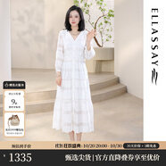 歌力思（ELLASSAY）博主同款春秋新款法式V領(lǐng)氣質(zhì)留洋千金高腰顯瘦長(cháng)款小白裙女 白色織繡花-小個(gè)子版 M