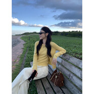 木清清Daily主義 圓領(lǐng)針織開(kāi)衫女修身無(wú)袖吊帶背心上衣兩件套 淺黃色開(kāi)衫第二批 S