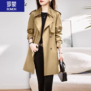 羅蒙（ROMON）風(fēng)衣外套女春秋2025新款韓版紅色顯瘦氣質(zhì)雙排扣感中長(cháng)款大衣 卡其色 XL 115-125斤