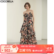 COCOBELLA荷葉邊花卉植物印花掐腰帶胸女墊碎花吊帶連衣裙FR0077 西西里慢舞 M