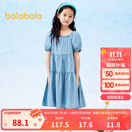 巴拉巴拉女童裙子兒童連衣裙2024夏裝中大童牛仔裙甜美泡泡袖208224111035
