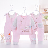 凡不了嬰兒棉衣套裝雙背帶褲加厚冬季0-1-2歲男女寶寶新生兒衣服三件套 小象粉色 73 碼3-6個(gè)月